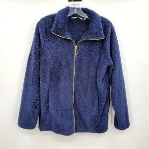 Soft Surroundings Navy Blue Cozy Jacket with Golden Zipper